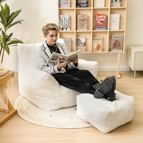 Miniatura 3 de Cvortll Silla de Puf con Otomana, Sillas de Puf con Reposobrazos y Relleno, Silla de Puf Ultra Suave y Esponjosa de Pelo Sintético con Reposapiés