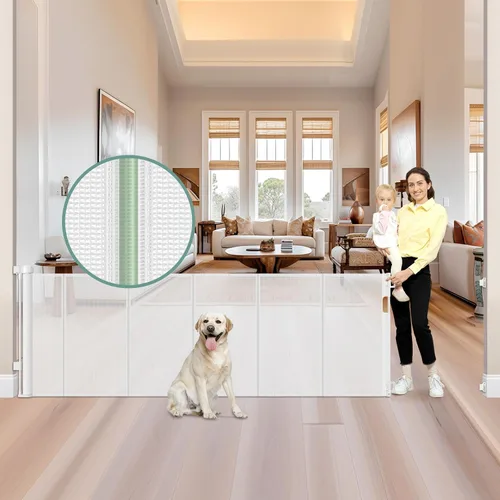 Miniatura 15 de Puertas de bebé retráctiles reforzadas de 55" de ancho para puertas para prevenir que se arrastre, puerta retráctil para exteriores, puertas