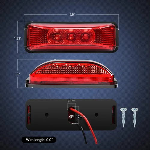 Miniatura 2 de Nilight - TL-32 2 piezas de 3.9 pulgadas, 3 luces LED para remolque de camión, luces rojas delanteras y traseras, luces indicadoras laterales, luz