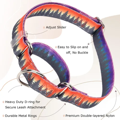 Miniatura 4 de Collar Martingale para perros, ajustable, de nailon suave, con diseño de bosque, para perros pequeños, medianos y grandes, collar de entrenamiento 3