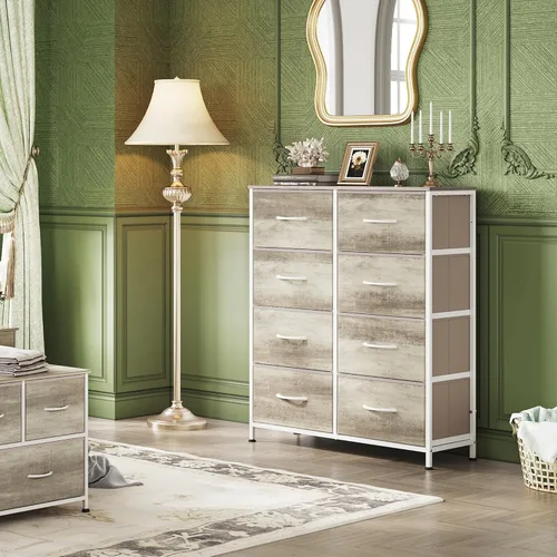 Miniatura 2 de WLIVE Cómoda de tela para dormitorio, cómoda alta con 8 cajones, torre de almacenamiento con contenedores de tela, cómodas dobles, cajonera