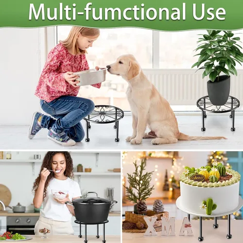 Miniatura 7 de Regalos de Jardín para Amantes de Plantas Soporte de Plantas de Metal Negro con Base Antideslizante, Resistente al Óxido, Decorativo, Redondo