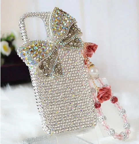 Miniatura 4 de Funda Linda con Moño para Samsung Galaxy S22 Ultra, Funda de Diamantes de Imitación con Purpurina y Cristales para Mujeres Niñas Niños con Flores