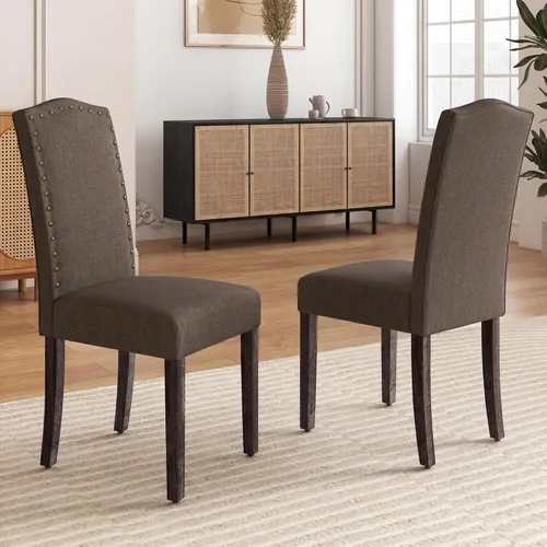 Miniatura 10 de LSSBOUGHT Juego de 2 sillas de comedor tapizadas Parsons de tela, sillas de cocina con marco de madera maciza y ribete de cabeza de clavo