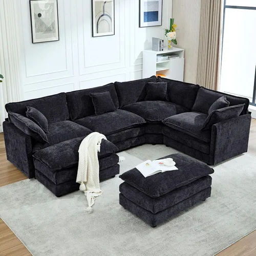 Miniatura 31 de GNIXUU 76" Modular Sectional Sofa, Beige Loveseat Sofa Cloud 2 Seater Couch, Comfy Chenille Love Seats 25" Deep Seat with 2 Pillows for Small Spaces