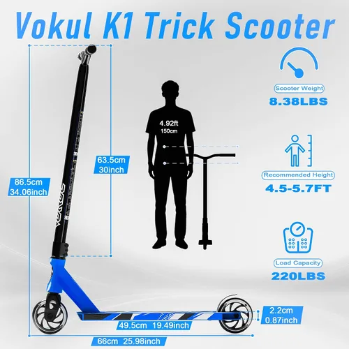 Miniatura 3 de VOKUL K1 Pro Stunt Trick Scooter para niños de 8 años en adelante, patinete de estilo libre para parque de patinaje en la calle para niños y niñas