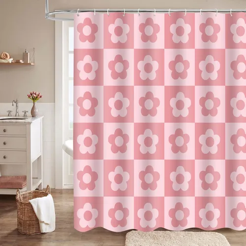 Miniatura 18 de Retro Flower Checkered Shower Curtain Black White Vintage Floral Plaid Fabric Shower Curtians 72x72Inch Washable Groovy Aesthetic Modern Hippie Boho