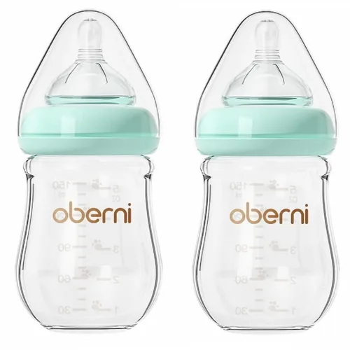 Miniatura 12 de Oberni Biberones de Vidrio para Bebé, Biberón Anticólico de Lactancia Materna con Tetina de Respuesta Natural Talla S, Biberón de Cuello Ancho y Rosa