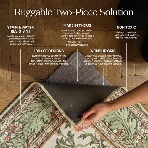 Miniatura 7 de RUGGABLE Alfombra de Área Lavable - Juniper Azul Medianoche 9x12, Resistente a Manchas, Antideslizante – Alfombras Grandes Lavables a Máquina