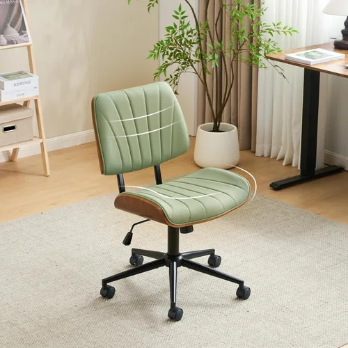 Miniatura 10 de VINGLI Silla de oficina en casa sin brazos y respaldo curvos anchos, silla de escritorio Ergoromic de altura ajustable, función giratoria e Blanco