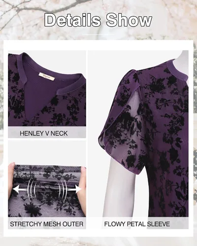 Miniatura 5 de Bebonnie Blusas de verano con volantes de manga corta para mujer, blusas elegantes florales