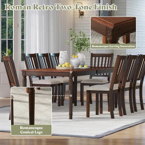 Miniatura 5 de AMERLIFE 79" Farmhouse Dining Table, Rectangular Wood Kitchen & Dining Room Table with Roman Conical Legs, Wood Grain Tabletop, for Kitchen and