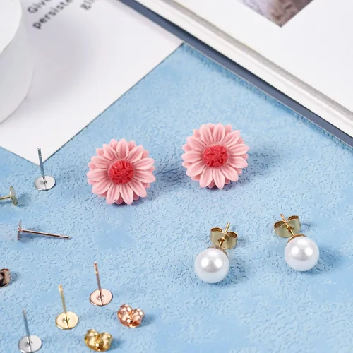 Miniatura 3 de Craftdady Juego de 60 aretes de acero inoxidable de 0.197 in, dorados, plateados, dorados, plateados, aretes en blanco, kit de fabricación