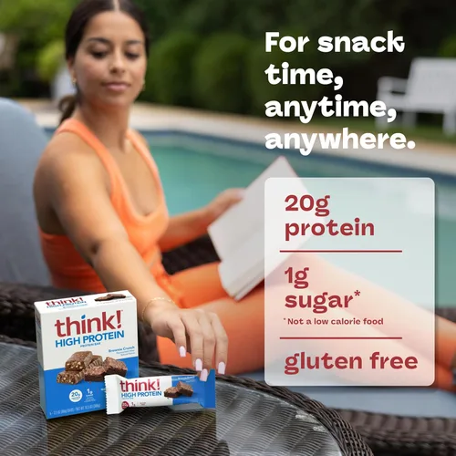 Miniatura 5 de think! Barras de proteínas, aperitivos altos en proteínas, sin gluten, barra energética sin azúcar con aislado de proteína de suero de leche