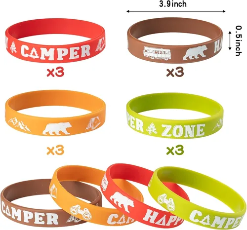 Miniatura 2 de ANGOLIO Kit de recuerdos de fiesta de campamento de verano, 84 piezas, regalos de fiesta de campista, pulseras de silicona, calcomanías, llaveros