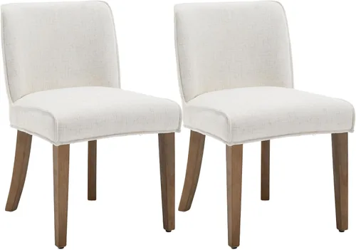 Miniatura 14 de chairus Juego de 4 sillas de comedor de granja, cómodas sillas de cocina tapizadas de tela de lino, sillas de comedor de madera marrón nogal