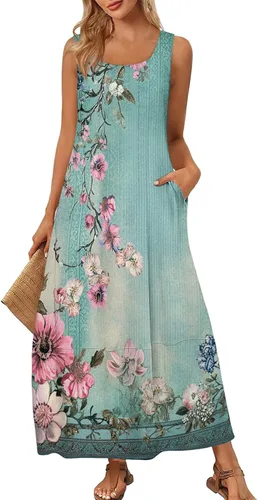 Miniatura 21 de Vestidos de iglesia para mujer 2025, casual, holgado, sin mangas, largo, fluido, vestido de verano con bolsillos
