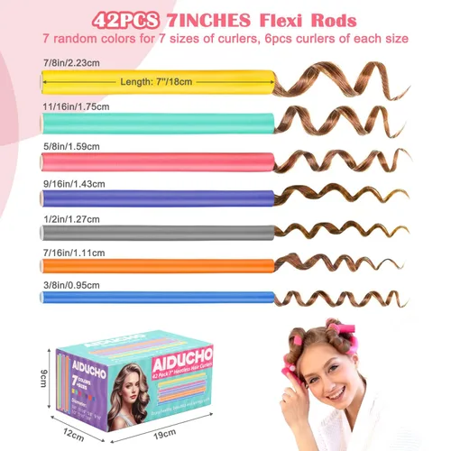 Miniatura 2 de Rizadores de pelo sin calor, 42 rodillos flexibles de 7 pulgadas, rizadores de pelo de espuma suave, sin calor, flexibles, para cabello corto, medio