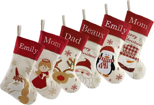 Miniatura 44 de Juego de 3, medias de Navidad personalizadas de 18 pulgadas con tecnología de bordado, diseños de Papá Noel, muñeco de nieve y renos para decoración