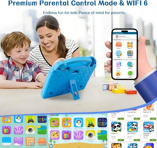 Miniatura 4 de Tablet infantil de 10.1 pulgadas, tableta Android para niños, Android 15, pantalla de 1280 x 800, CPU Octa-Core, 8 GB+64 GB, 1 TB expandible a Azul