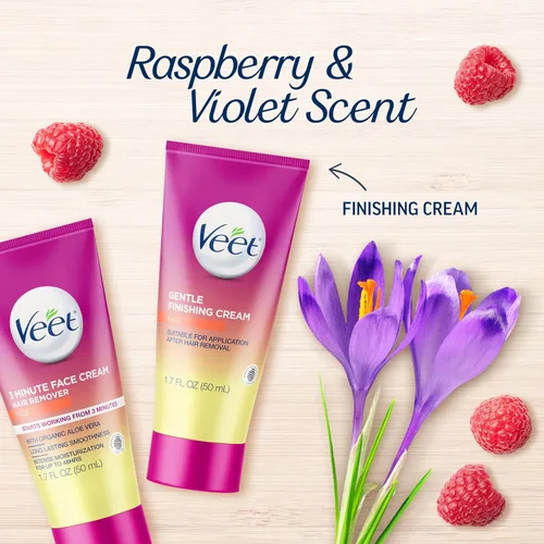Miniatura 5 de Crema de depilación facial Veet de 3 minutos para mujeres, crema depilatoria con aloe vera orgánico, kit de depilación facial para mujeres de 2