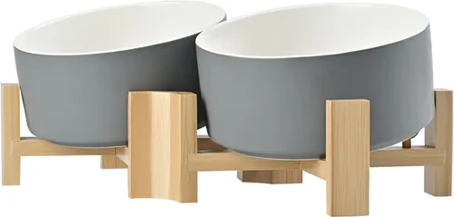 Miniatura 19 de SPUNKYJUNKY Cuenco de cerámica inclinado de 15° para perros y gatos con soporte de madera, cuenco inclinado para comida y agua para bulldog Blanco
