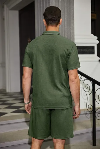 Miniatura 59 de COOFANDY Conjunto de camisa polo y pantalones cortos de punto gofre para hombre, conjunto de 2 piezas, traje de verano casual con bolsillos