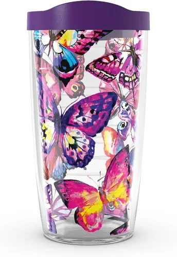 Tervis Butterfly Passion - Vaso aislado de doble pared hecho en Estados Unidos mantiene las bebidas frías y calientes, 16 onzas, clásico