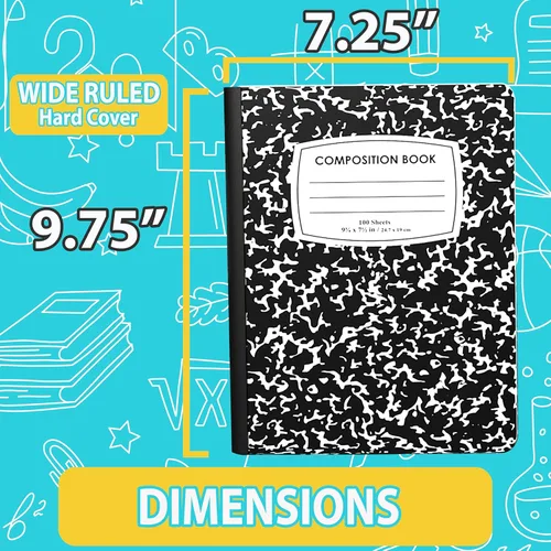Miniatura 3 de ENVO Cuadernos de composición, Cuaderno de composición de rayas anchas, Cuaderno de composición con cubiertas de mármol negro, 100 hojas, Paquete