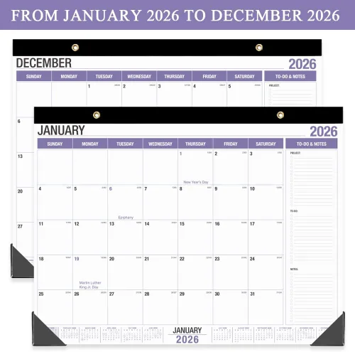 Miniatura 4 de Calendario de escritorio grande 2026, desde enero de 2026 hasta diciembre de 2026, calendarios de escritorio de 22 x 17 pulgadas con lista de Púrpura