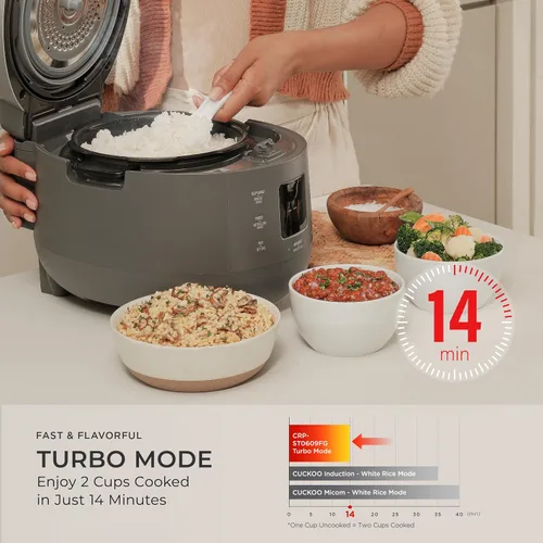 Miniatura 7 de CUCKOO Olla arrocera a presión doble de 6 tazas sin cocer / 12 tazas cocidas con olla interior antiadherente, versátil arrocera y calentador con 16