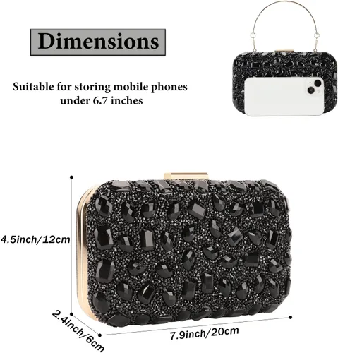 Miniatura 2 de COAIMANEY Bolso de mano de lentejuelas brillantes con diamantes de imitación para mujer, bolso de mano de noche, bolso de hombro para boda, fiesta