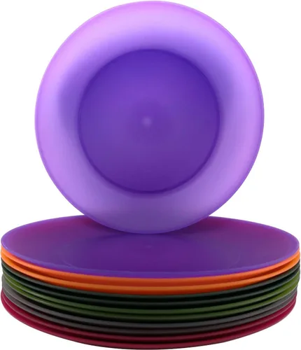 Miniatura 10 de Juego de 12 platos llanos de plástico irrompibles, ligeros, reutilizables, de 10 pulgadas, sin BPA, aptos para lavavajillas, microondas y saludables