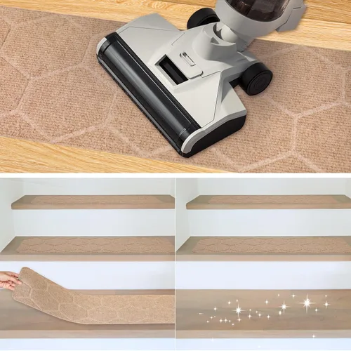 Miniatura 6 de MATAHUM Peldaños antideslizantes para escaleras, paquete de 15 alfombras de 8 x 30 pulgadas, color beige para escalones de madera en interiores