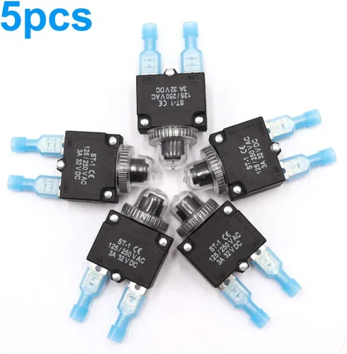Miniatura 4 de mxuteuk 5 interruptores automáticos de 3 amperios con botón de reinicio manual de 125/250 V CA 32 V CC, interruptor protector de sobrecarga