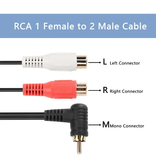 Miniatura 4 de Cable divisor RCA Y, 2 unidades de cable adaptador de audio estéreo RCA de 90 grados, 1 macho a 2 hembras, 9.8 in
