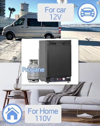 Miniatura 3 de Smad Refrigerador RV de 3 vías de 1.4 pies cúbicos, refrigerador de propano LPG/110V/12V fuera de la red, refrigerador de 3 vías con puerta