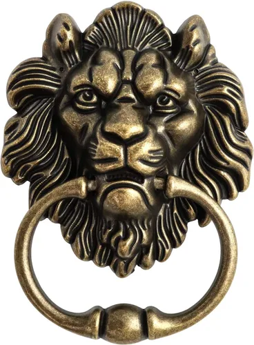QWORK Aldaba de puerta de bronce con cabeza de león antiguo, diseño clásico vintage