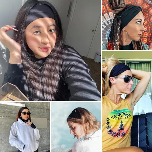 Miniatura 5 de 6 diademas negras para mujer, diadema de algodón antideslizante, elástica, soporte para la cabeza, accesorios para el cabello