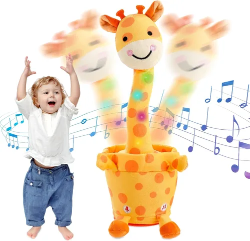 Miniatura 8 de Jirafa que habla bailando con cuernos dorados, juguete de peluche para bebé que repite lo que dices, juguete musical con cuernos dorados, regalos