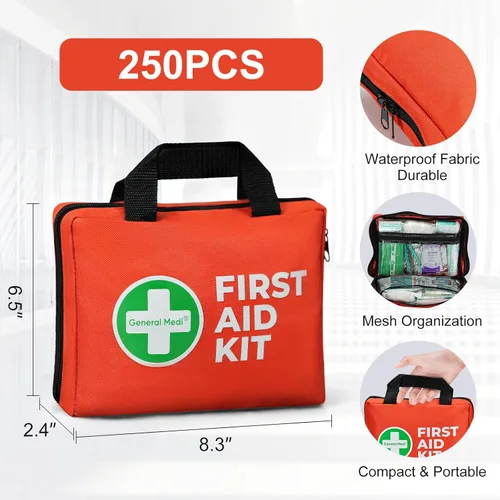 Miniatura 3 de General Medi Kit de primeros auxilios, kit de primeros auxilios pequeño de 250 piezas, incluye manta de aluminio de emergencia, paquete frío