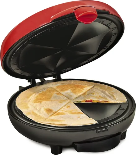 Taco Tuesday Deluxe - Máquina eléctrica para quesadillas de 8 pulgadas con 6 secciones y cierre extra acolchado, color rojo