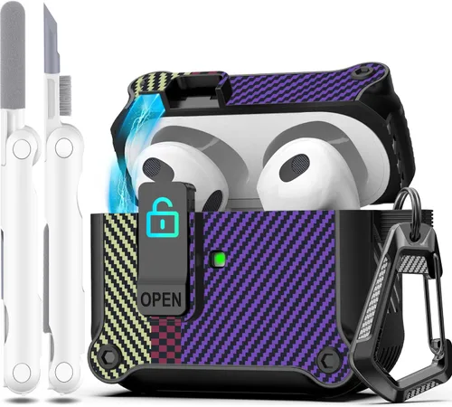 Miniatura 101 de R-fun - Funda para audífonos compatible con AirPods de 4.ª generación 2024, cubierta protectora de expulsión automática a prueba de caídas, puerto