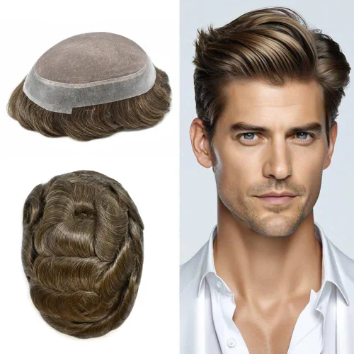Miniatura 42 de Tupé para hombres, piezas de cabello humano real, sistema de unidades de cabello natural, línea capilar natural, pieza de repuesto para hombres