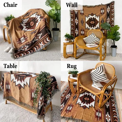 Miniatura 6 de Manta azteca nativa americana, decoración bohemia del suroeste, reversible, con borlas tejidas, mantas y mantas mexicanas para sofá, cama, silla