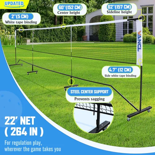 Miniatura 3 de Pro Pickleball Net Portable with Wheels – 22ft Heavy Duty Pickleball Net System with Sturdy Aluminum Frame for Outdoor & Indoor – Nylon Net &