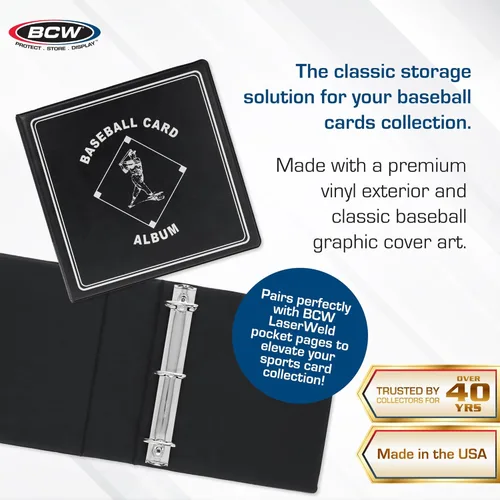 Miniatura 2 de BCW Supplies - Álbum de béisbol de 3 pulgadas, color negro, carpeta duradera para 90 tarjetas de béisbol, ideal para coleccionistas, almacenamiento
