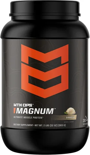 MTN OPS Magnum Proteína en polvo 0.81 oz de proteína por porción Mezcla de proteína de suero con BCAA bajo en azúcar sin gluten, 30 porciones