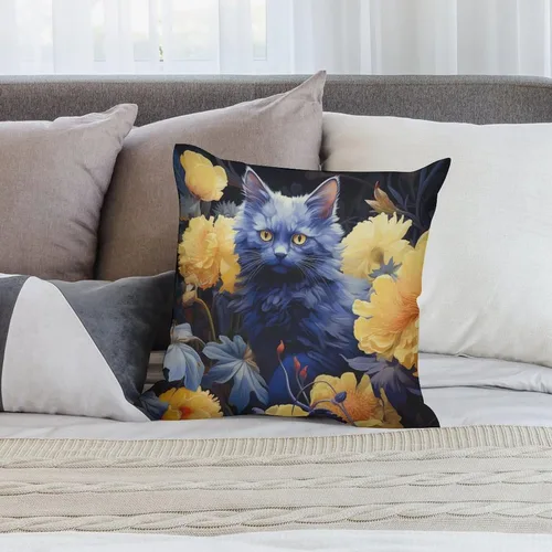 Miniatura 7 de Blue Cat in Bloom - Funda de almohada decorativa cuadrada suave con estampado de doble cara de 12 x 12 pulgadas, adorables almohadas de animales