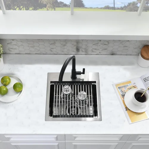 Miniatura 2 de Fregadero de barra negra de 15 x 15 pulgadas, fregadero de cocina pequeño de acero inoxidable negro calibre 16, fregadero de estación de trabajo